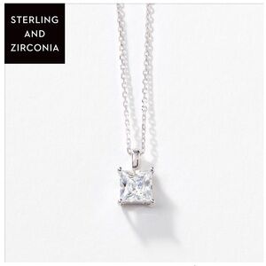 Touchstone Crystal Brilliant Silver Necklace with Solitaire Zirconia Pendant
